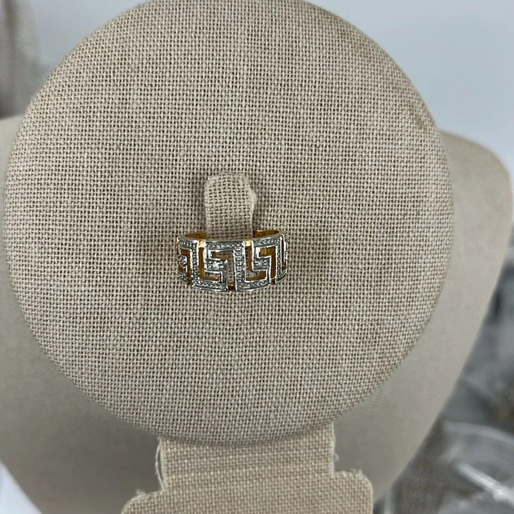 Signed SETA Vintage Greek Key Two-Tone Gold Silver CZ Band Ring Size 5 - Picture 8 of 16